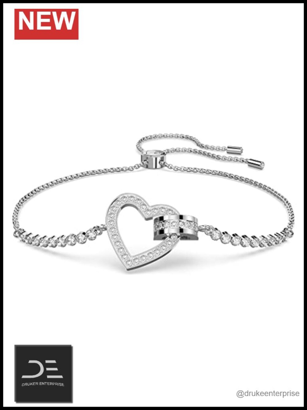 Pave Crystal Interlocking Heart Circle Bangle Bracelet in Rhodium